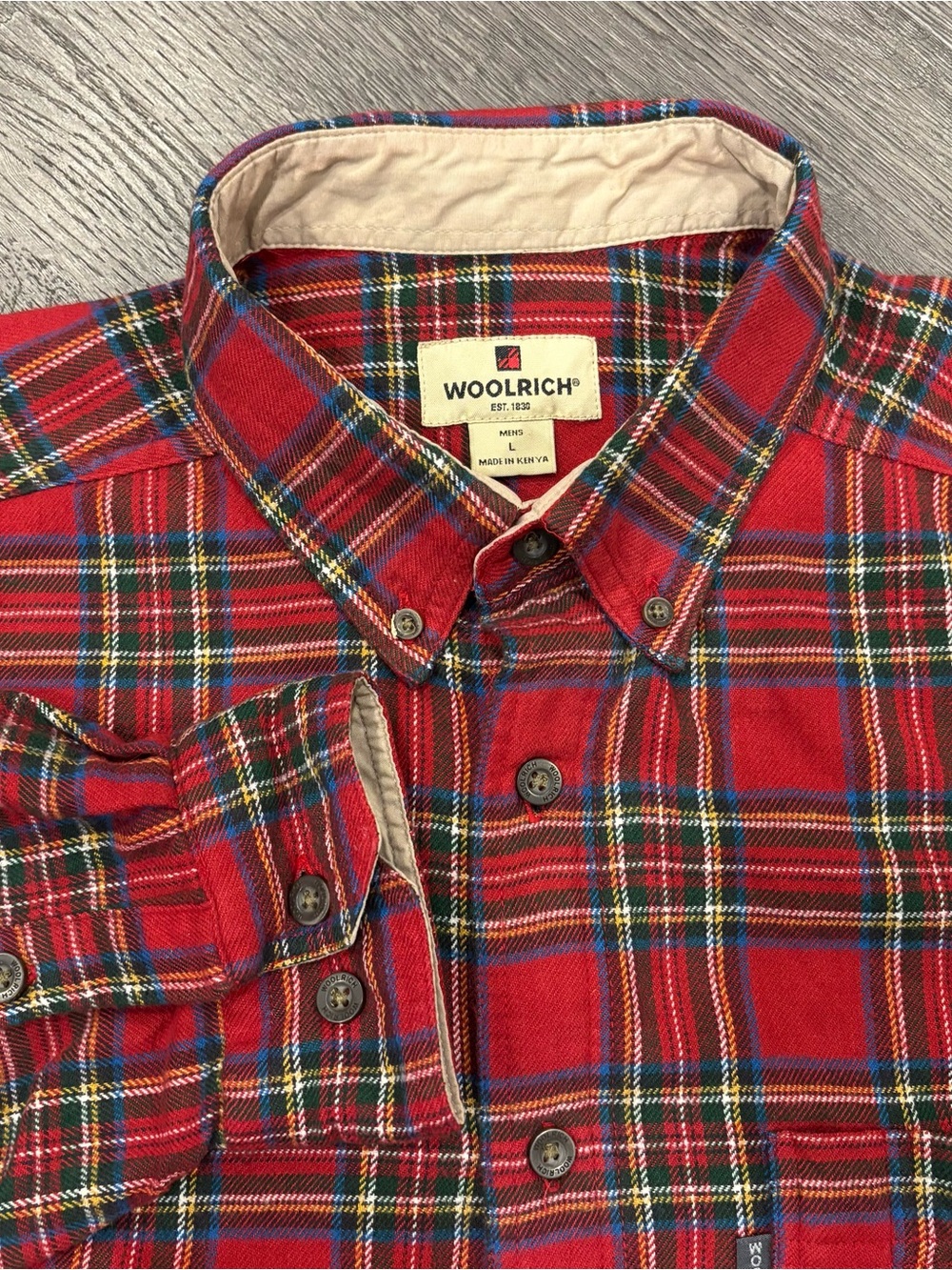 Vintage Woolrich Cotton Flannel Shirt, Red Plaid Button-Down, Mens Large